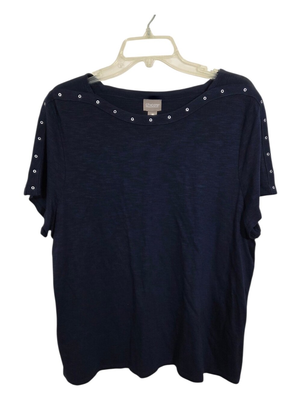 NWT Chico's Embellished Envelope Top Grommet Accent Navy Blue XL Nautical Preppy